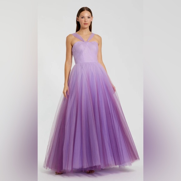 Mac Duggal 20553 Purple Cross Front Strap Ombre Tulle Gown Lilac Dress - Picture 1 of 7
